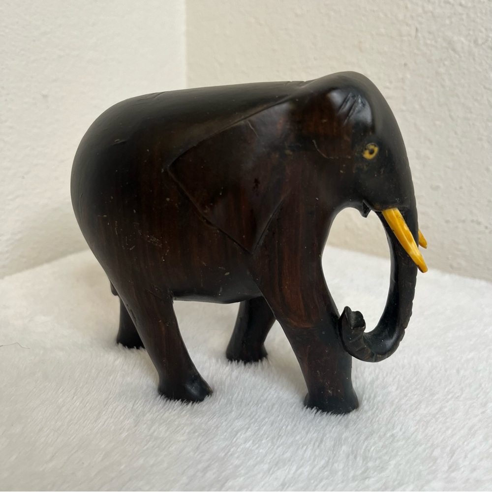 Vintage Wood Carved Elephant Figurine